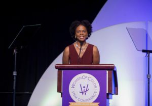Alicia Morgan speaking at the 2016 Women of Color in STEM Conference.