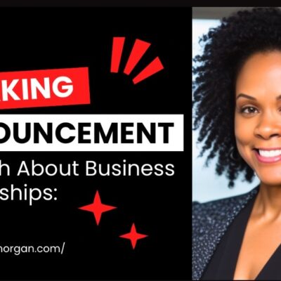 Alicia M Morgan with curly hair in black background. The title is Breaking Announcement: The Truth About Business Relationships